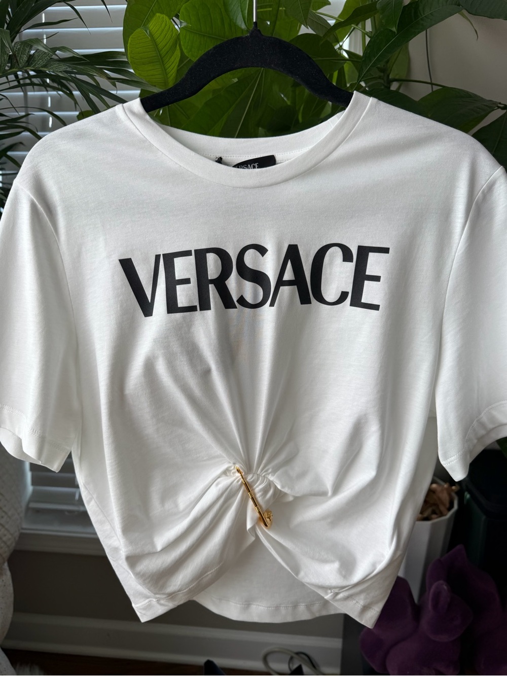 Versace White Logo Knot Front Tee